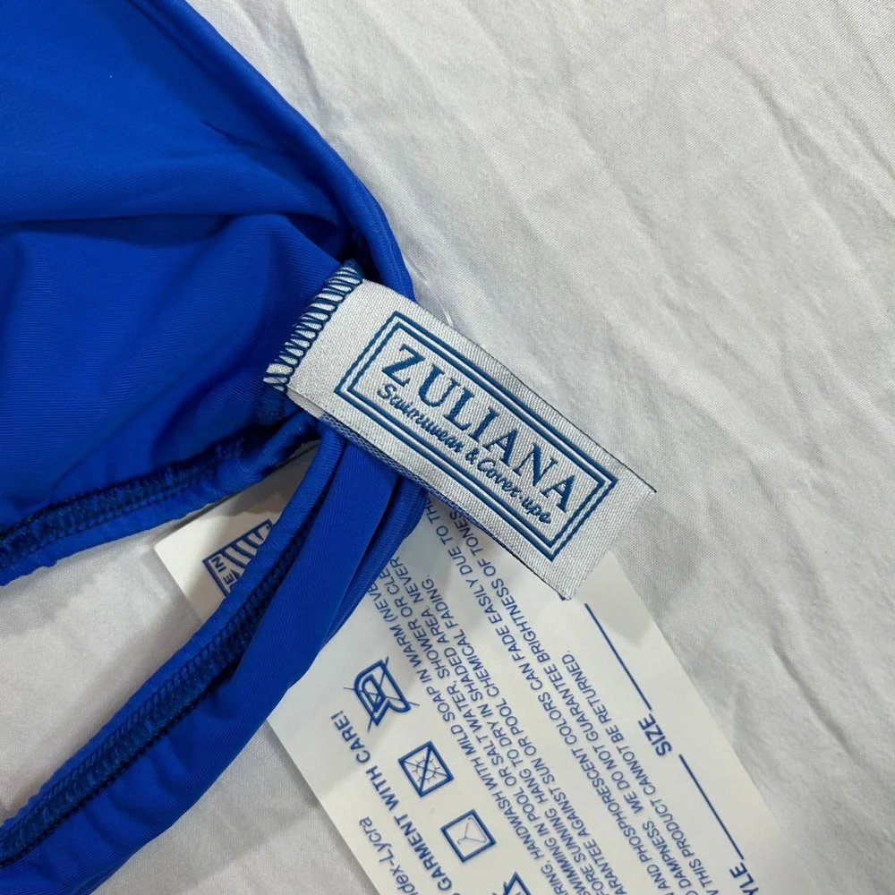 Zuliana Vintage Bikini Top Royal Blue Halter O-Ring One Size‎ Made in USA NWT